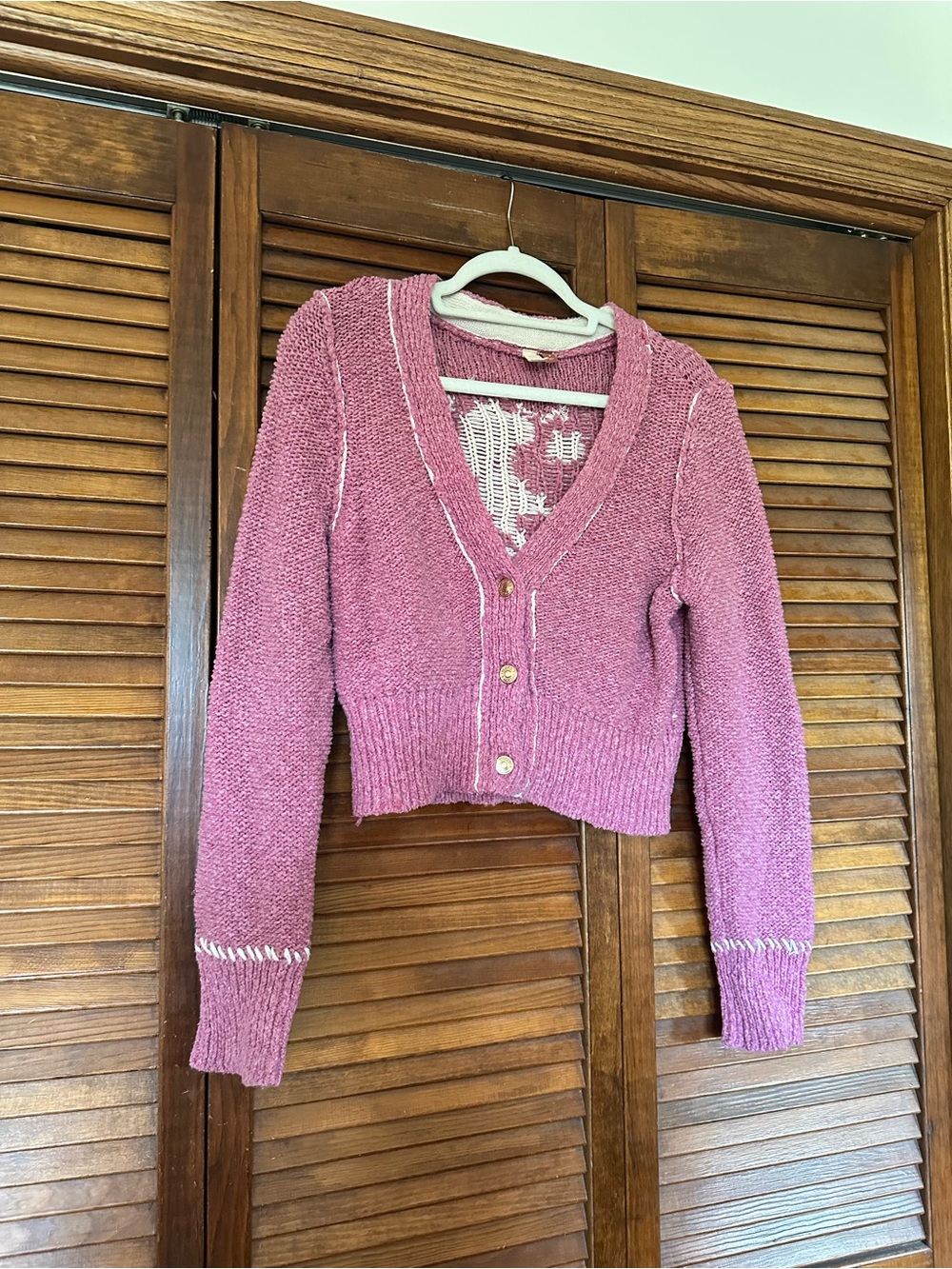 Pilcro for Anthropologie Icon Pink Knit Cardigan with Heart Yin-Yang Motif sz M - Picture 6 of 10
